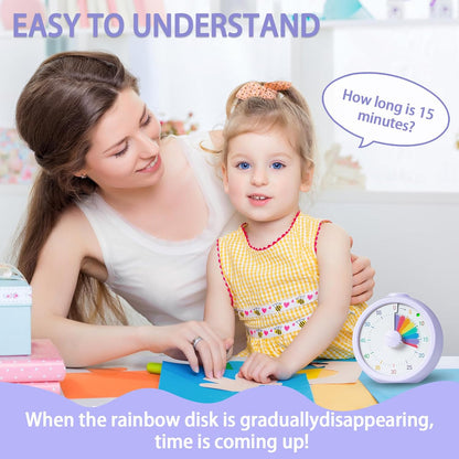 Visual Timer for Kids 60 Minute Countdown Timer Rainbow Disk Desk Timer Clock for Classroom Study Office Kitchen with Silent Operation (Purple)