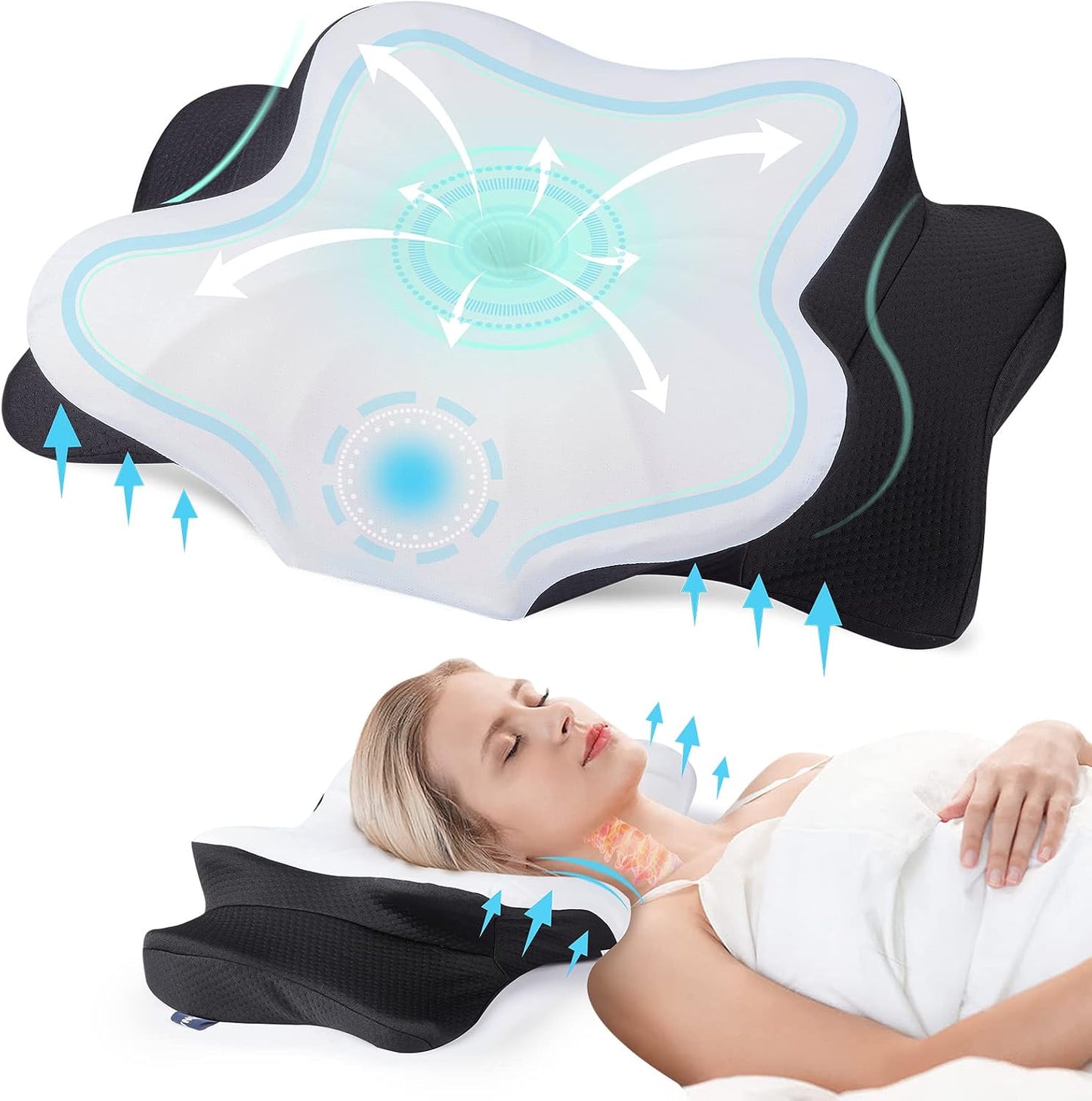 DONAMA Contour Cervical Neck Pillow for Neck Pain Relief | Queen,Ergonomic Dual-Height,Odorless Memory Foam,Side/Back/Stomach Sleepers,Cooling Hypoallergenic Cover,OEKO-TEX Certified