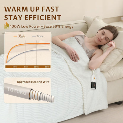 Heated Throw Blanket, 5 Heat Levels, 3 Hours Auto-Off, White | ETL & FCC certified, 50" × 60", OEKO-TEX fabric, machine washable, 100W low energy