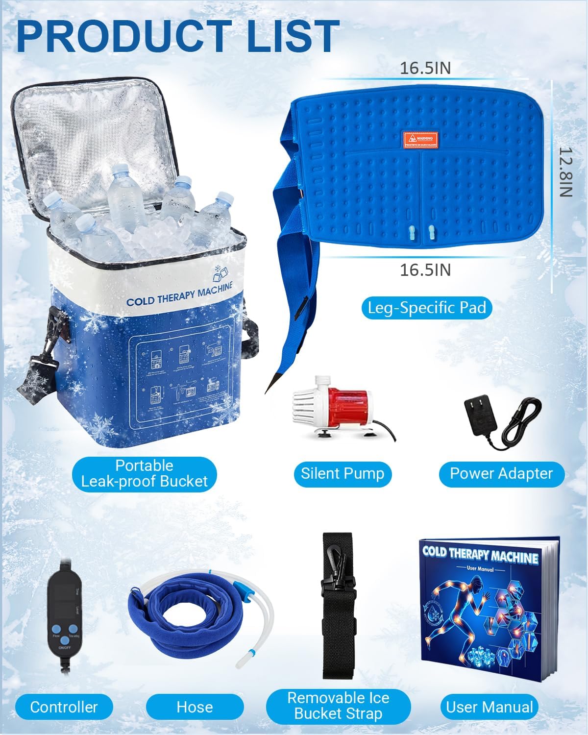JOBYNA Leakproof Cold Therapy Knee Pad – Compatible Exclusively Ice Therapy Machine, Continuous Circulating Ice Knee Wrap for Post-Surgery Recovery, ACL, Meniscus Tear – No Gel Replacement Pad