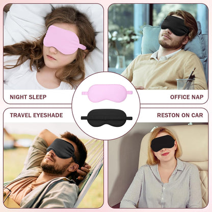 Amrules Sleep Mask Set of 2, Adjustable Silk Eye Mask for Sleeping, Soft Sleeping Eye Shade Cover for Women, Good for Blocking Light, Reducing Puffiness, Enhancing Sleep Quality (Blush Pink & Black)