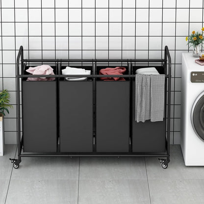 LINZINAR 3 Section Laundry Hamper, Black Laundry Basket 135L Laundry Sorter | Laundry Room Organization with Heavy Duty Rolling Lockable Wheels and Removable Bag, Bedroom Laundry Cart for Clothes Storage