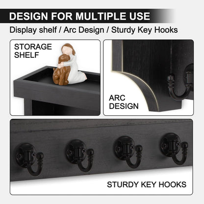 Key and Mail Holder Wall Mount, Mail Organizer with 5 Key Hooks | Key Holder with Shelf, Key Holder for Coat, Dog Leash, Home Decor Rack, Entry Way Organizer