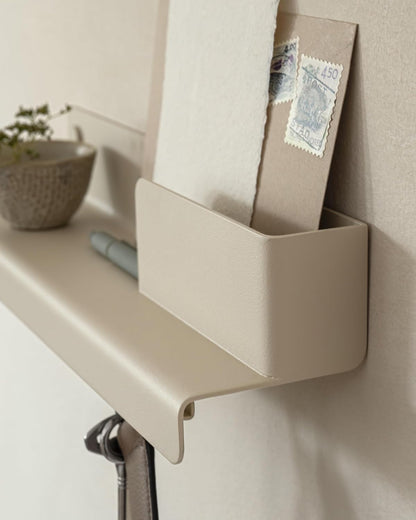 Kazai. Key Holder for Wall 'Holmsen' | Minimalist Key Hooks Design from Berlin | Modern Key Hanger with Metal Shelf | Key Hook Wall Mounted as Hallway Furniture | Sand Taupe