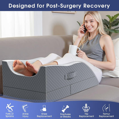 CushZone Leg Pillow, Leg Elevation Pillow with Pad and Memory Foam, Height Adjustable Bolster Pillow for Legs, Leg Pillow Elevation Blood Circulation, for Post-Surgery, Grey