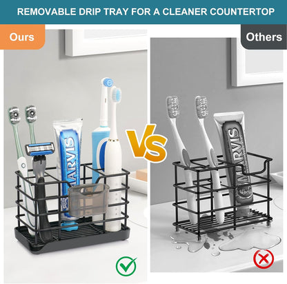 Toothbrush Holders for Bathroom,Black,Stainless Steel,Detachable,Tray,3 Slot