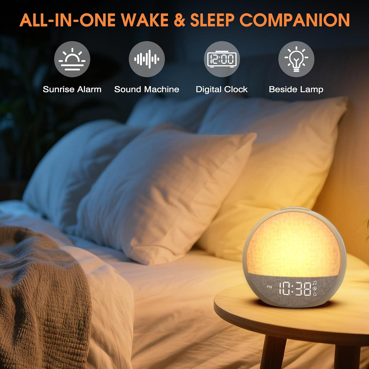 Sunrise Alarm Clock Wake Up Light, White Noise Sound Machine with 30 Sounds
