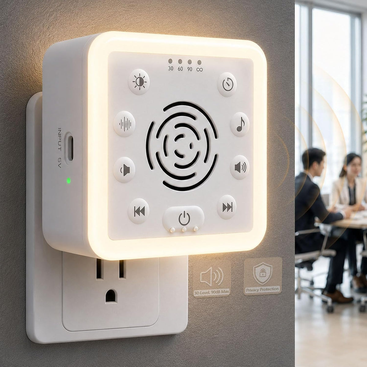 Office Privacy & Noise Canceling White Noise Machine: 90dB 30-Level Volume