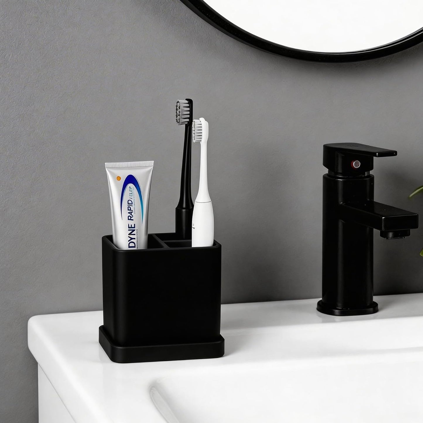 Silicone Toothbrush Holders for Bathrooms with Drainage Tray, White Marble | 3 Slots Unbreakable Countertop Electric Tooth Brush and Toothpaste Holder Organizer Stand, Marble Bathroom Accessories Decor
