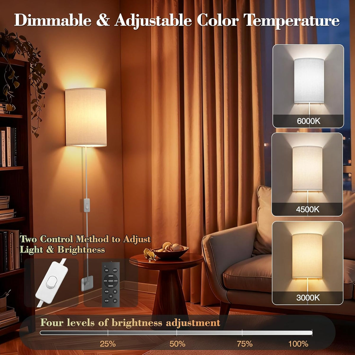 Battery Operated Rechargeable Wall Sconce Set of Two with 10000mAh Battery