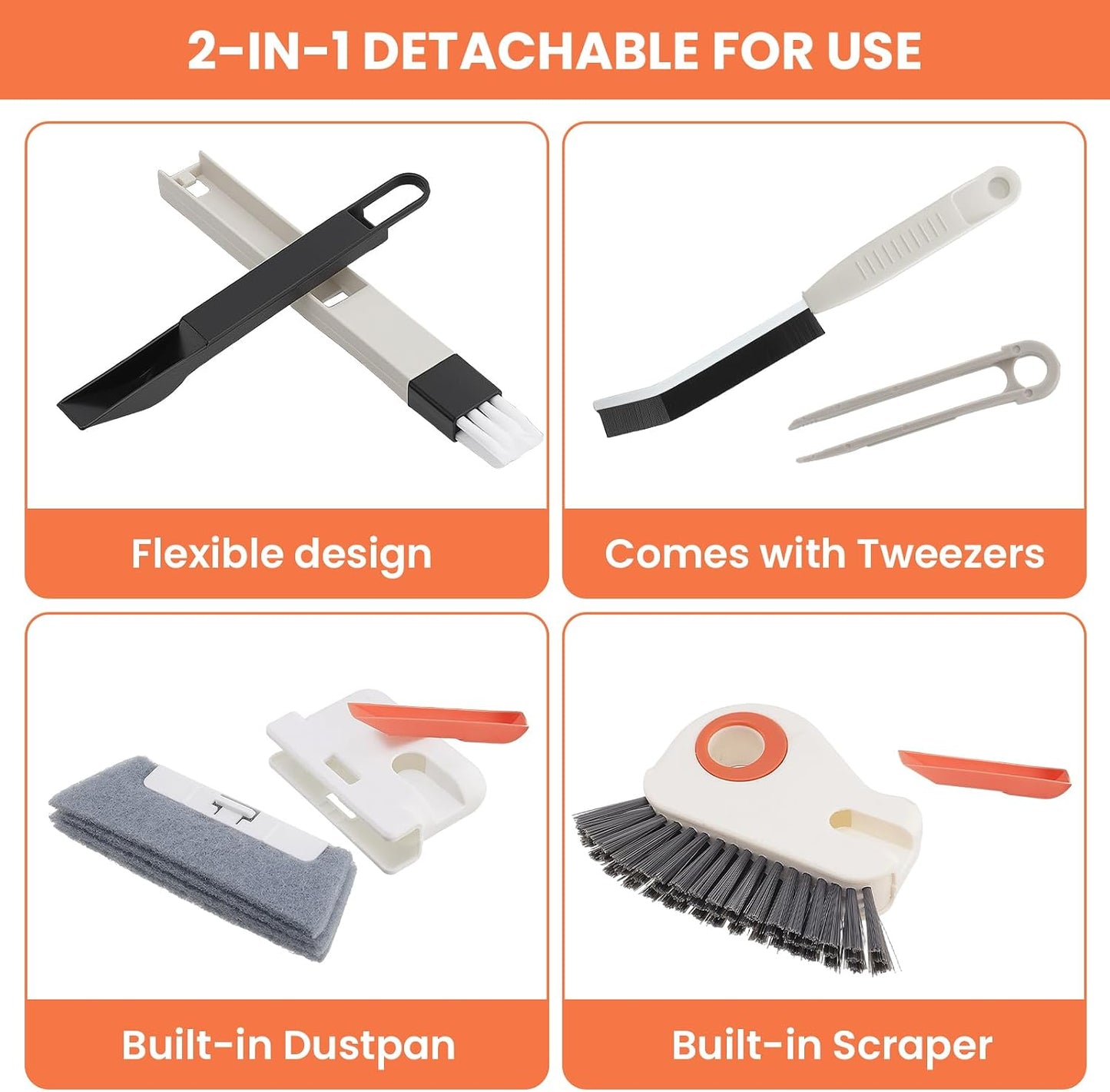 12pcs Window Track Cleaner Tool Set, Window Sill & Groove Cleaning Brushes with Hard Bristle Crevice Brush and Debris Pliers for Sliding Door Rails, Shower Door Tracks, Kitchen & Bathroom Gaps