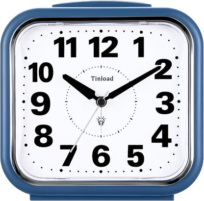 Tinload 5.5" Large No Ticking Analog Alarm Clock,Silent Readable for Seniors,Easy to Set,Gradual Rise Alarm,Big Numbers,Gentle Wake,Snooze, Lighted on Demand,Battery Operated,Black