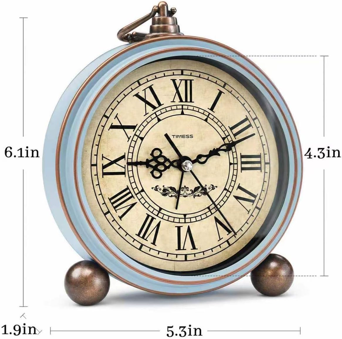 TIMESS 4.3-Inch Vintage Analog Alarm Clock, Silent Non-Ticking, Brown