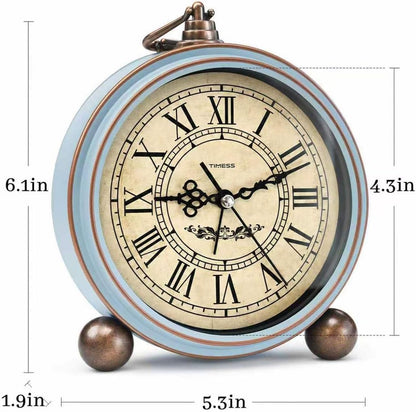 TIMESS 4.3-Inch Vintage Analog Alarm Clock, Silent Non-Ticking, Brown