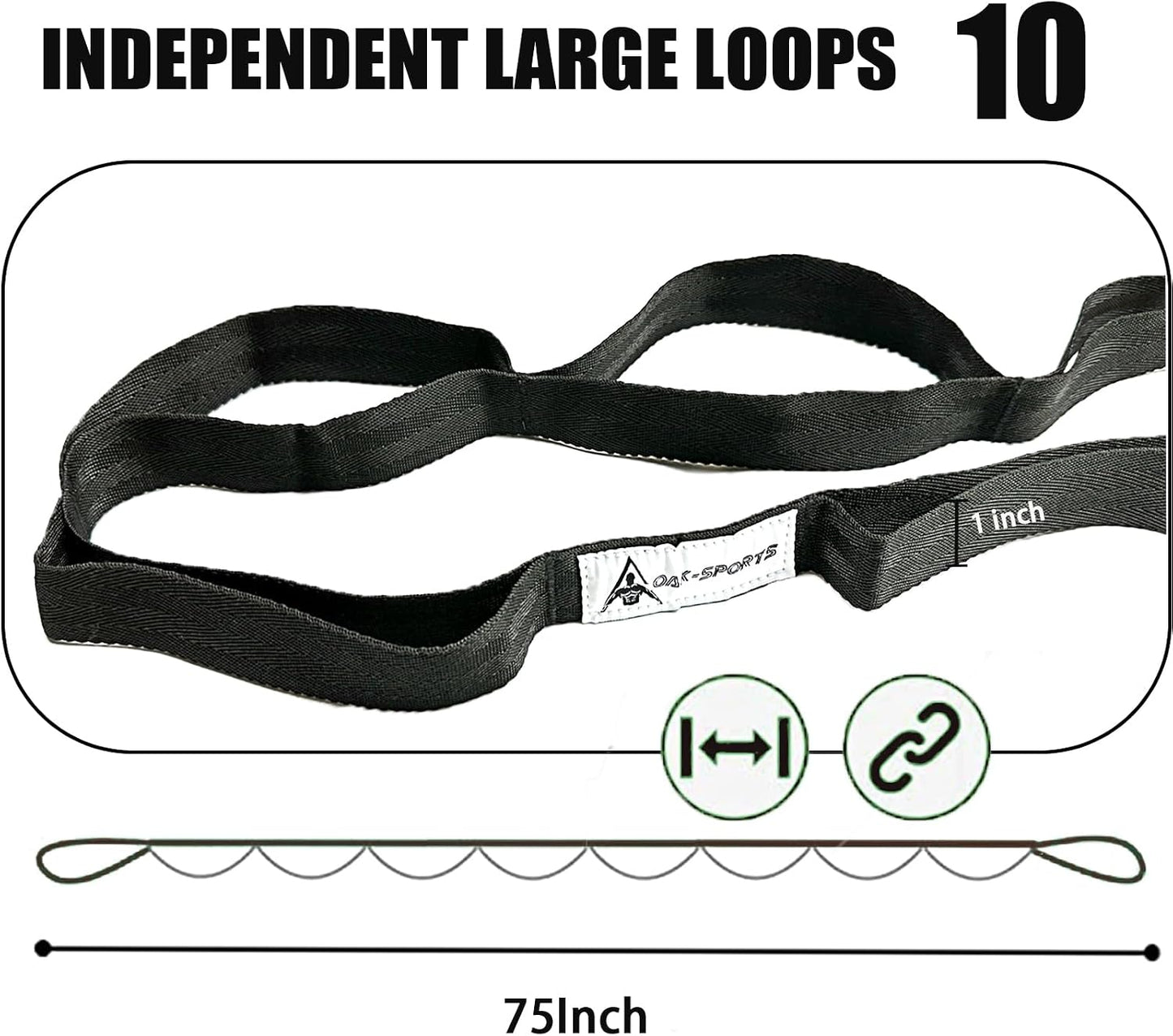Stretching Strap Yoga Strap with Loops for Physical Therapy, Non-Elastic | 10 Loops, 75 inches length, Multi-Color Selection for Yoga Strap for Stretching, Pilates, Dance and Gymnastics