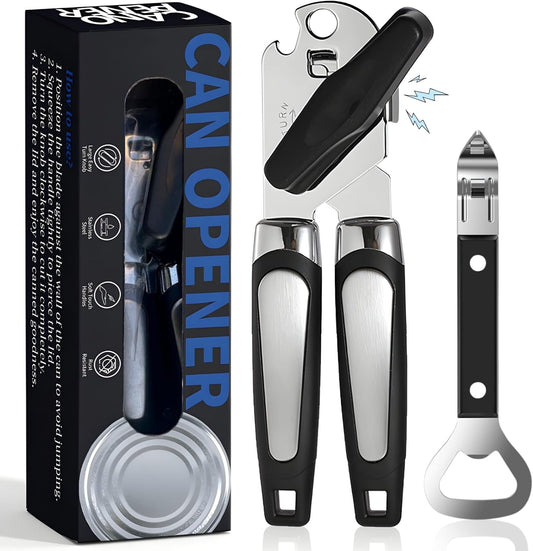 Can Opener Heavy Duty, Smooth Edge Safe Cut, Easy Grip Stainless Steel Can Openers for Seniors, Kitchen Tool, Manual Rotary Can Opener