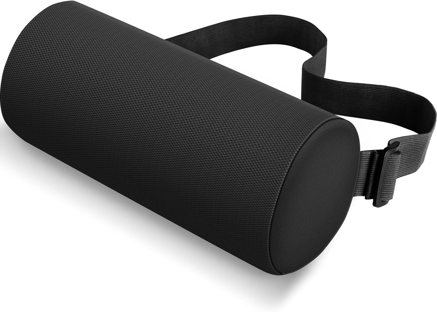 CushZone Lumbar Roll Support Pillow, Memory Foam Back Cushion, Black | Helps Relieve Back Pain & Supports Posture,Adjustable Strap Fits Office,Car & Gaming Chairs,Washable Cover