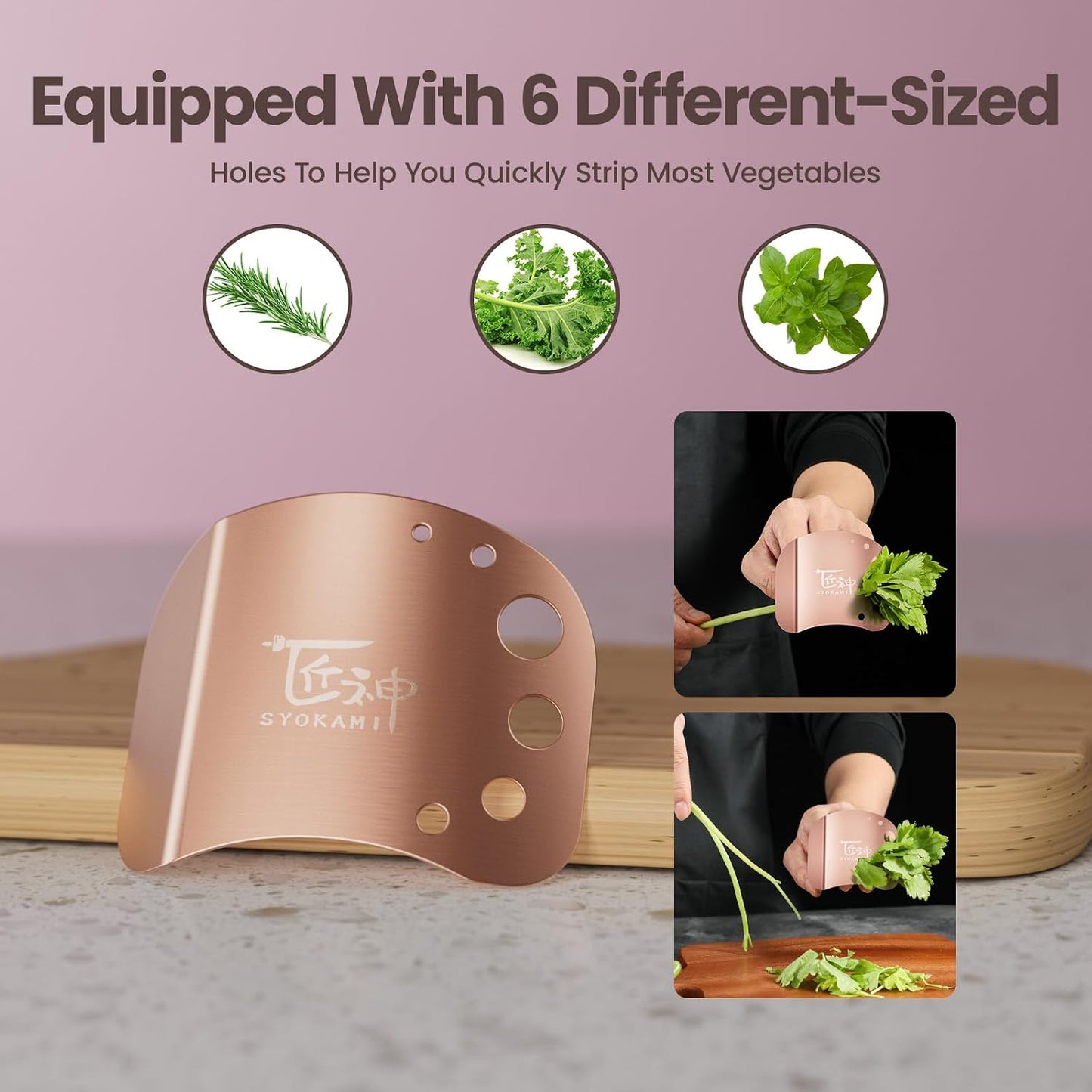 Finger Guards for Cutting Food-Finger Protectors with Herb Stripper | Stainless Steel | 2 Pcs | Adjustable Size | Rose Gold | Protecting Fingers and Nails | Gift Box for Couple Women Mom Wife