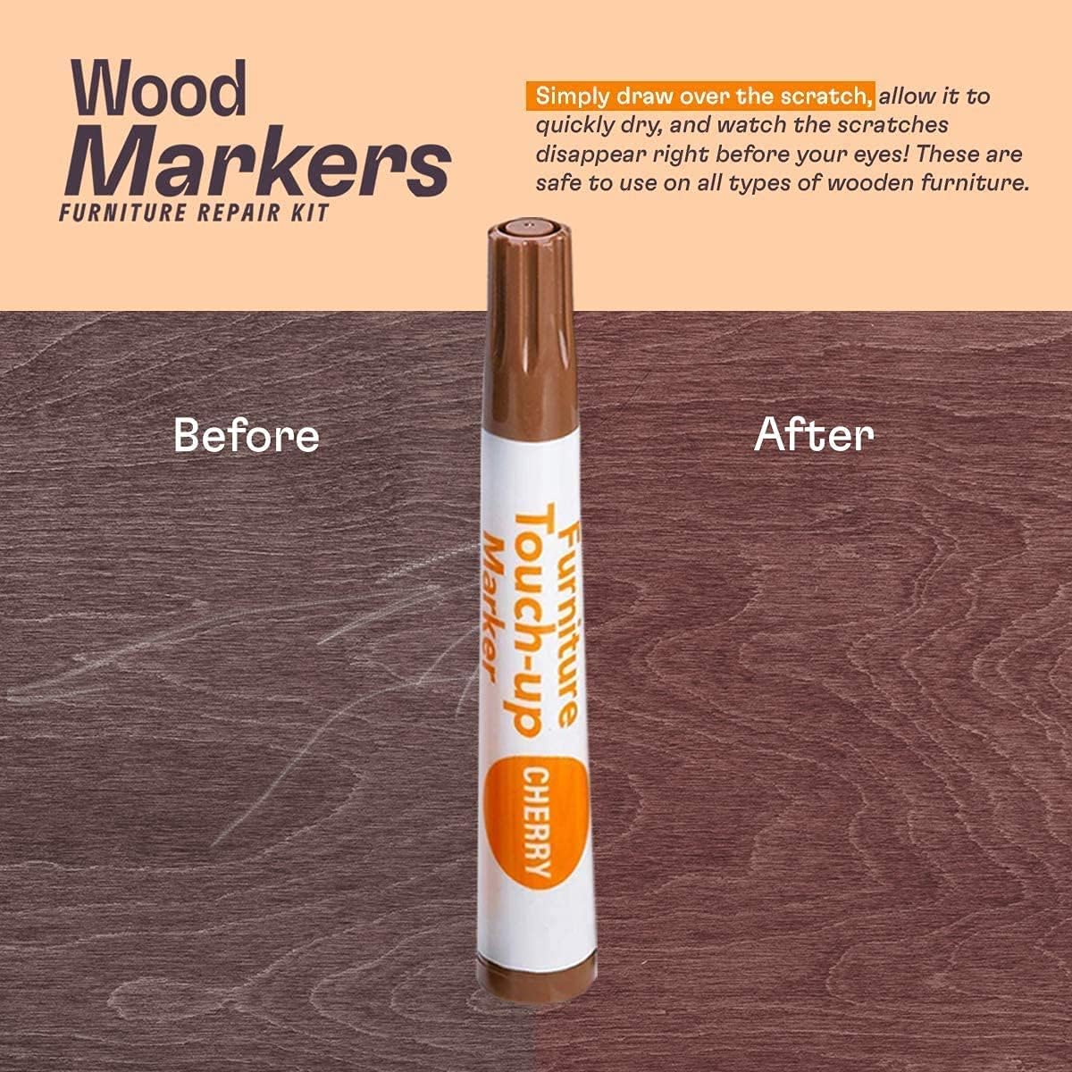 13-Piece Wood Stain and Scratch Repair Kit by Katzco - Furniture Markers and Wax Sticks - Covers Scratches, Stains and Scuffs on Floors, Cabinets and Desks - Includes Sharpener