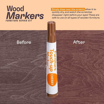 13-Piece Wood Stain and Scratch Repair Kit by Katzco - Furniture Markers and Wax Sticks - Covers Scratches, Stains and Scuffs on Floors, Cabinets and Desks - Includes Sharpener