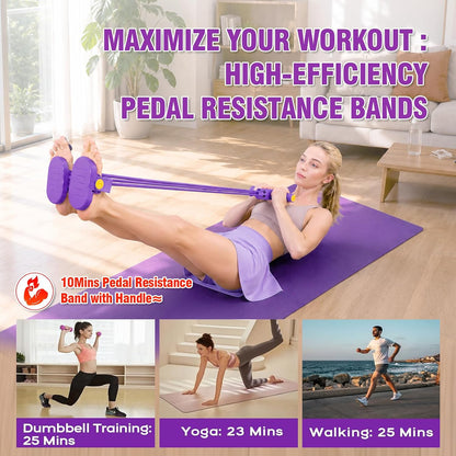 Foot Pedal Resistance Bands with Handles, Multifunction Elastic Yoga Exercise Bands, Home Gym Fitness Equipment for Women & Men to Tone Abs, Core, Legs, Arms, Waist