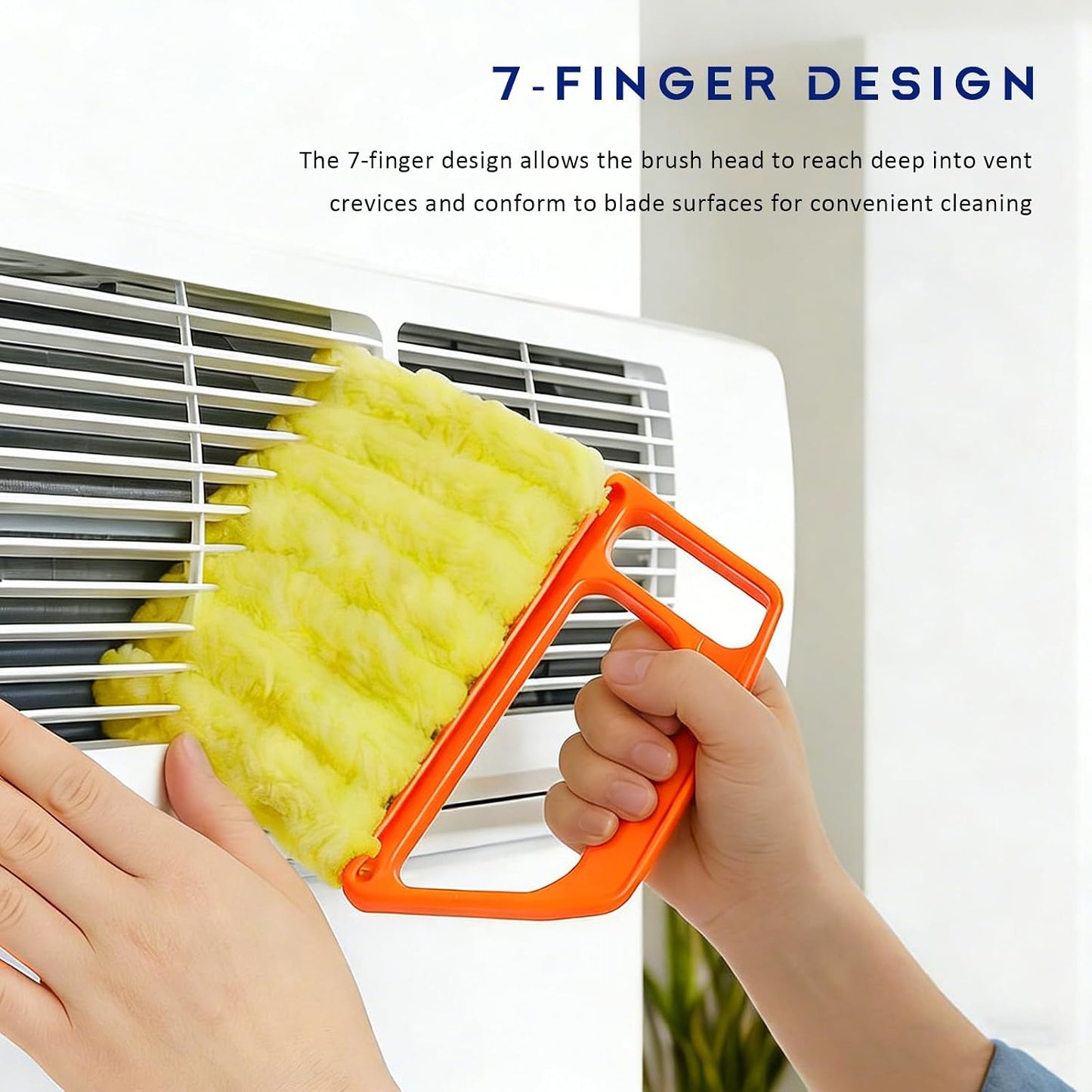 3 PCS Blind Cleaner Duster Tool, 7 Finger Detachable Duster Auto Air Conditioner Cleaning Tool, Washable Dusting Brush Handheld Cleaner for Vehicle Air Vents Blinds (Yellow)