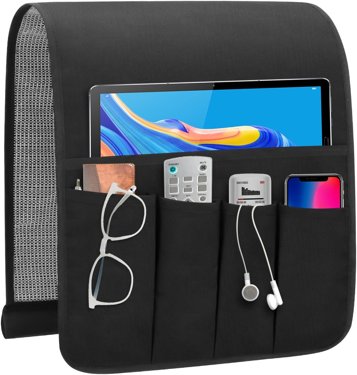 Remote Control Holder for Armchair Caddy，TV Remote Holder Over Chair Arm | Oxford Non-slip Couch Organizer, Arm Chair Caddy for Recliner With 5 Pockets for Key Glasses Phone Magazine