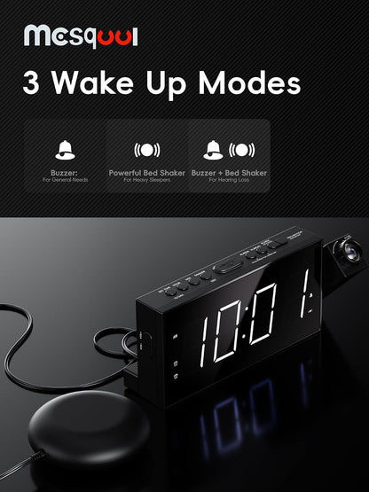 Mesqool Projection Alarm Clock with Bed Shaker, Dual Alarms