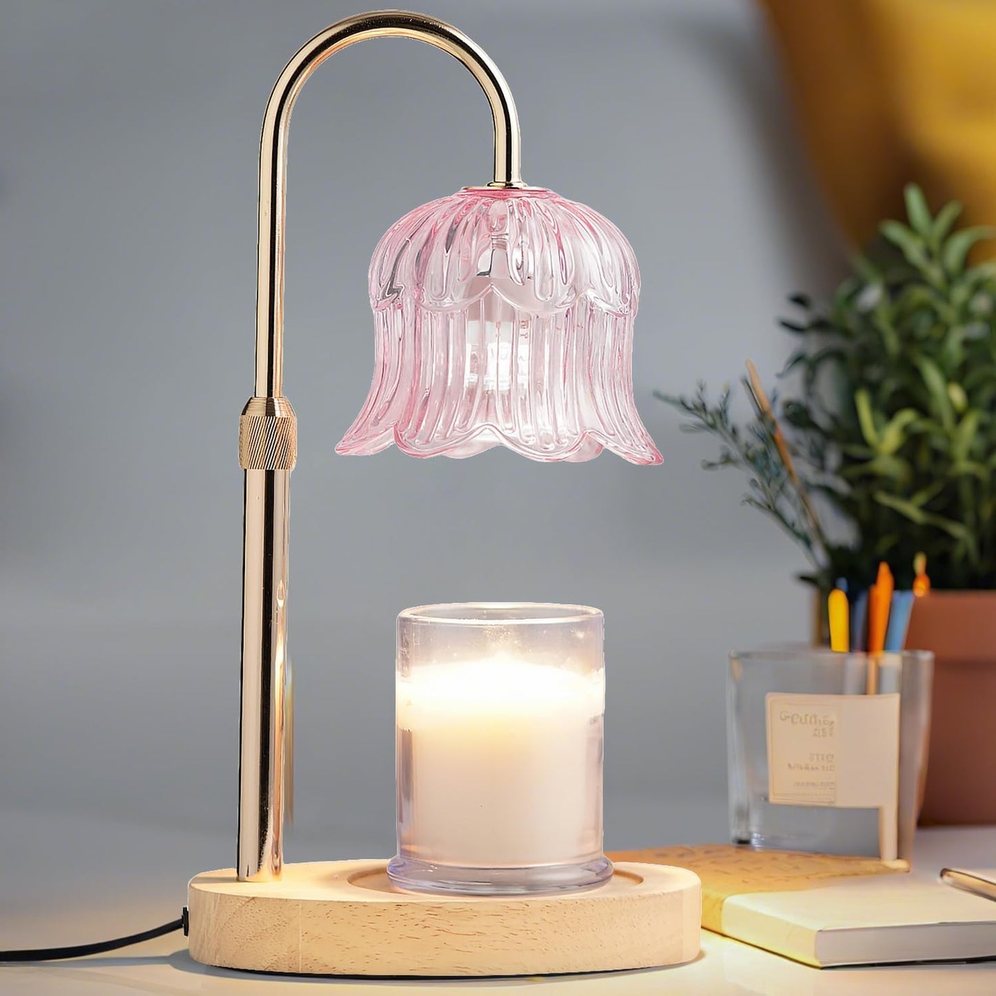 CRMILL Candle Warmer Lamp with Timer: Adjustable Dimmable Height Adjustable Warming - Flower Shape Wax Lamp Jar Candles No Flame Modern Home Decor Table Lights - Home Living Bedroom
