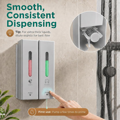 Shampoo and Conditioner Dispenser Wall Mounted, 3-Chamber Shower Soap Dispenser for Bathroom, 1200ML Large Capacity, No-Drill Installation, Clog-Free Pump for Thick Liquids (black-3-pack)
