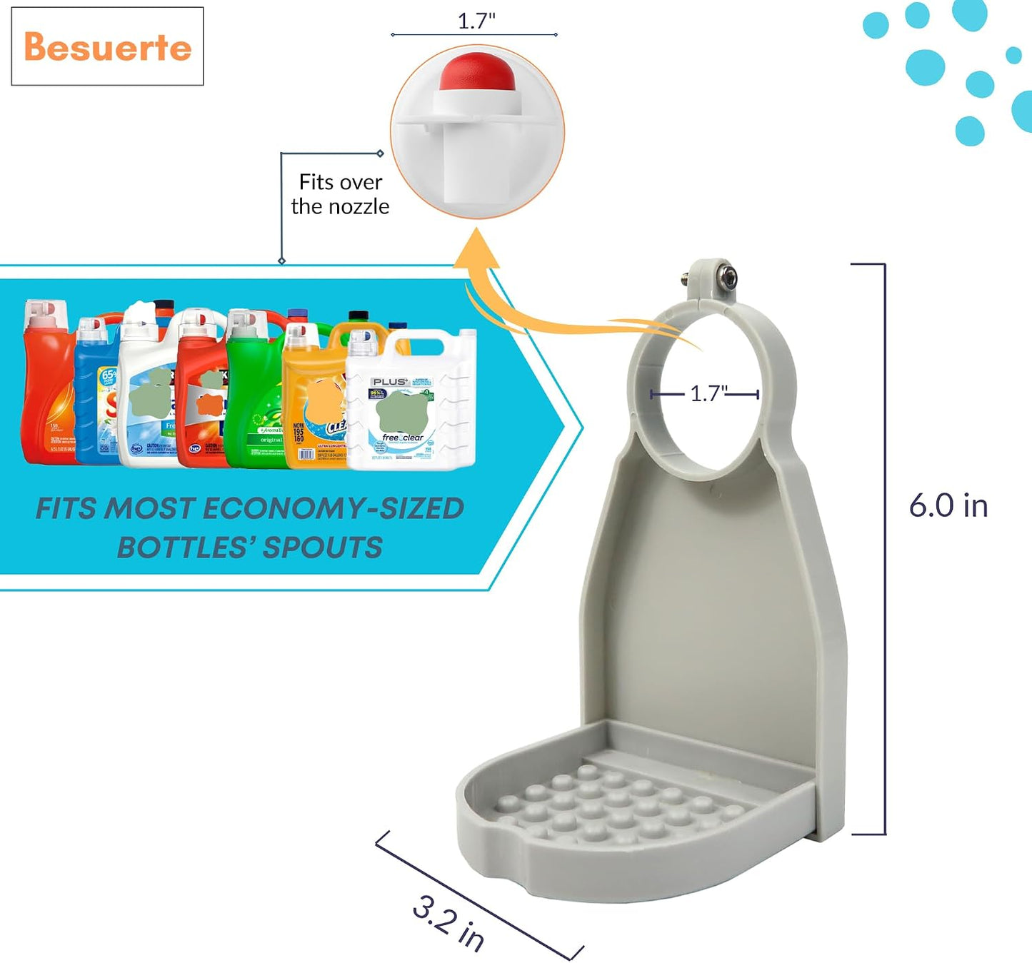 Detergent Cup Holder Set of 2, Besuerte Tidy Cup Laundry Detergent Drip Catcher Leak for Laundry Room Durable- No-Fall, No Drips or Spills【Grey】