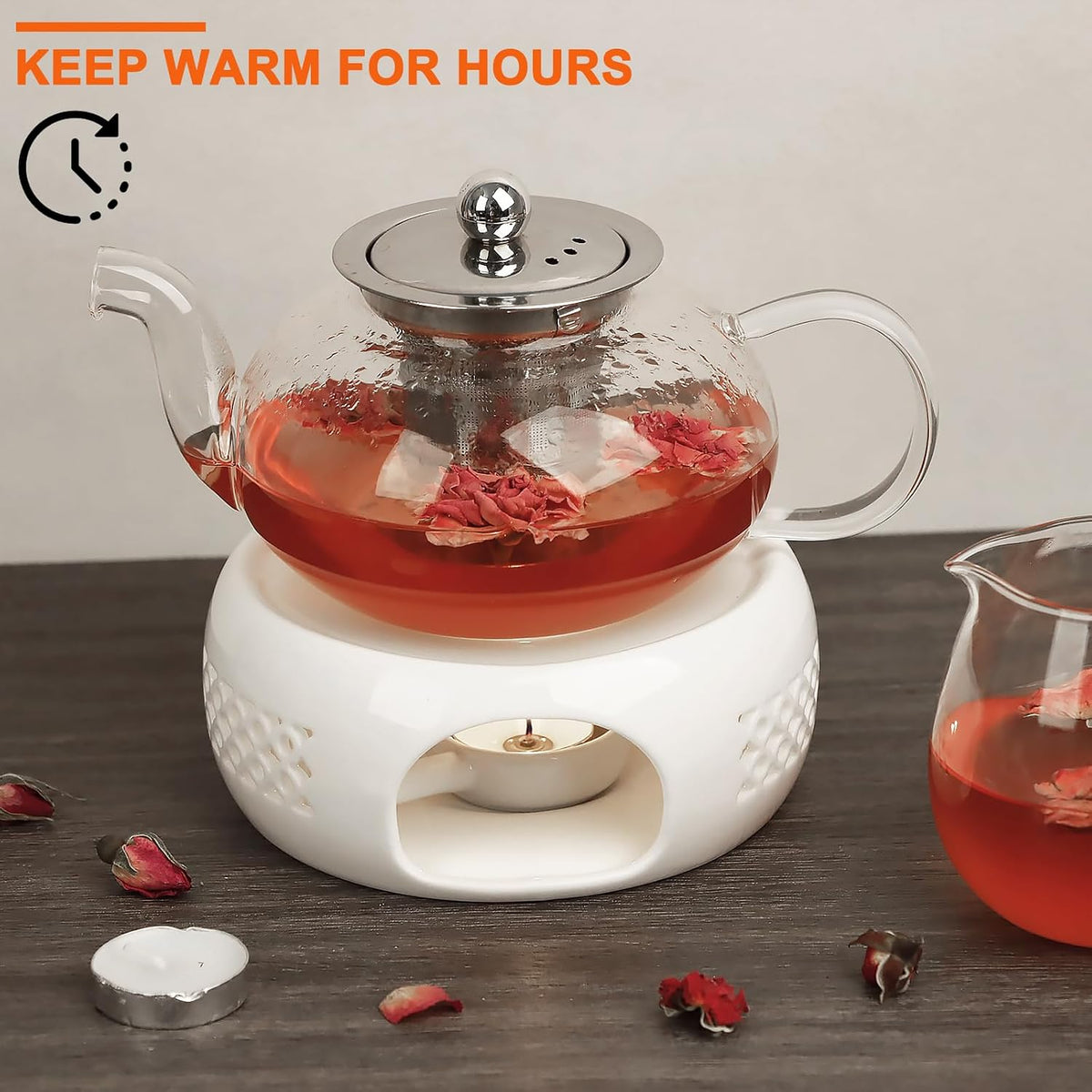 KAYCROWN Teapot Warmer, Ceramic Tea Warmer with Tealight Holder, Teapot Heater for Heating Tea, Coffee, Milk, Tea Light Warmer, Suitable for All Teapots