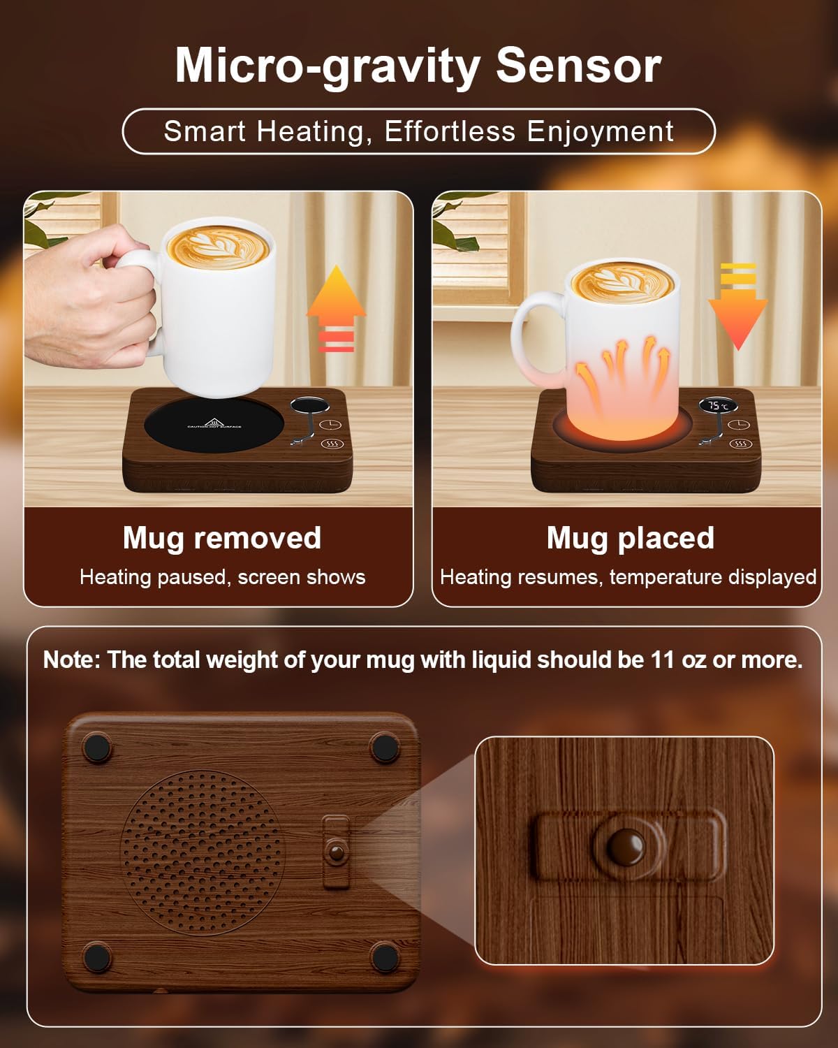 Coffee Mug Warmer, CEROBEAR Mug Warmer for Desk 3 Temperature Control 130℉/150℉/170℉, Cup Warmer with Auto Shut Off for Coffee Milk Tea Beverage-Black