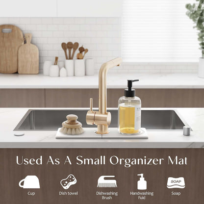Stone Faucet Mat for Kitchen Sink – Diatomite Drying Stone Mat & Sink Protector, Prevents Moisture – Sink Splash Guard Water-Absorbing Stone Tray for Bathroom Counter (Light Grey, 20" x 3.9")