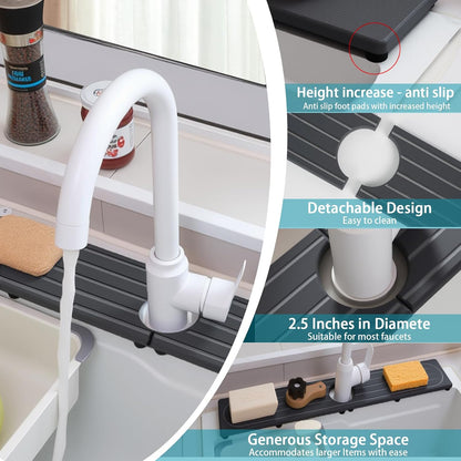 Faucet Mat for Kitchen Sink with Raised Feet, Stone Sink Mat Quick Dry around Faucet, Water Absorbent Stone Tray, Sink Splash Guard & Protectors, Stone Drying Mat for kitchen Counter