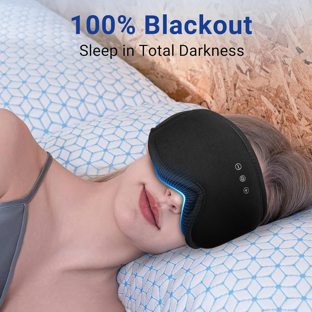 Bamboo Cotton Sleep Mask with Bluetooth Headphones, 100% Blackout, Grey
