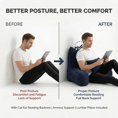 Patented Design Reading Pillow with Arms for Sitting Up, 2-in-1 Bed Rest Pillow with Detachable Lumbar Support, Backrest Support Cushion for Couch with Side Pockets & Handle, Beige Gray