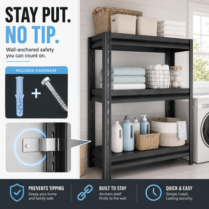 Heavy Duty Over Washer and Dryer Storage Shelf, 5 Tier Adjustable Metal Laundry Room Organizer, Freestanding Utility Shelving Rack, Rust Resistant Steel Storage Shelf, Black, 35.4"Wx 15.7"Dx 71.2"H