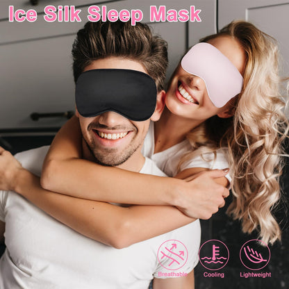 Silk Sleep Mask with Cooling Gel Eye Mask, Warm and Cold Compress, Heated Eye Mask for Tired Eyes, Stain Eye Cover Sleeping Mask for Travel, Home, Office, Yoga, Total Blackout (Black)