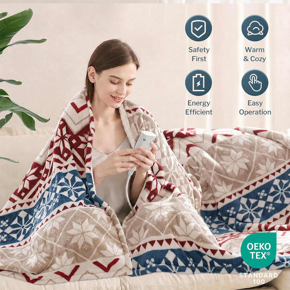 Reaks Heated Throw Blanket, 5 Heat Levels, 3 Hours Auto-Off, 50"x60", White