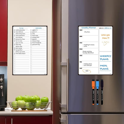 JJPRO Non-Magnetic Dry Erase Weekly Calendar for Fridge, Reusable Weekly Planner and to Do List Whiteboard Bundle -Starts Sunday,8.5"x12" Reusable Calendars Stick to Fridge,Wall, All Smooth Surfaces