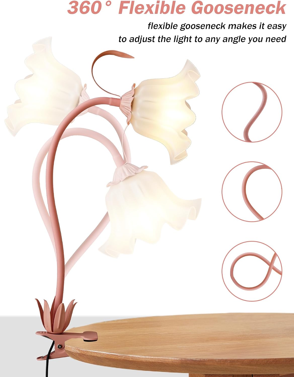 Clip on Light Flower Desk Lamp, LED Reading Light 3 Color Modes Eye-Caring Book Light Flexible Gooseneck Bedside Clip on Lamp for Desk Piano Office Bed Headboard Dorm (Green Lamp)