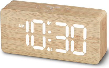 uscce Wooden Digital Alarm Clocks for Bedrooms with 0-100% Dimmable Display