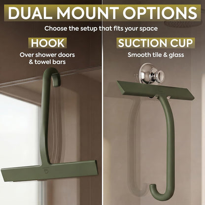 Shower Squeegee for Glass Doors, 10″ Black with No-Drill J-Hook | Hang Anywhere Without Adhesive, Seamless One-Piece Silicone, Encased Steel Core, Streak-Free Shower Squeegee for Glass & Tile