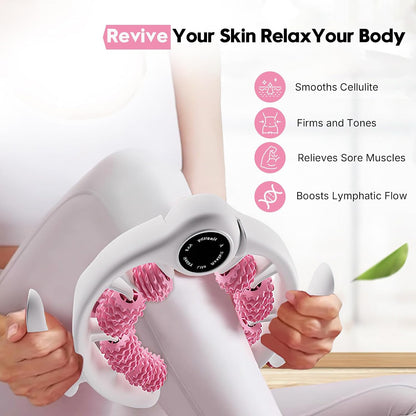 Anti-Cellulite Massage Roller with Handles for Legs & Thighs | Textured roller with detachable handles for legs, thighs and buttocks; compact design for easy storage.