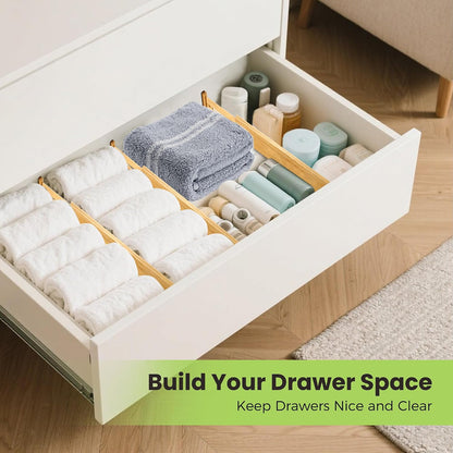 Fyvva Drawer Organizer, Spring-Loaded Expandable Bamboo Dividers 8-Pack | Large Kitchen Drawer Organizer, Adjustable 16.9 to 22.2 in, 2.3in High Non Slip for Kitchen Clothes Bathroom Office Natural