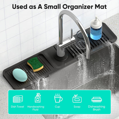24 Inch Longer Faucet Mat for Kitchen Sink [5° Slope Fast Self-draining]Bathroom Kitchen Sink Splash Guard Silicone Sinks Faucet Mat Splash Guard for Kitchens Sinks Area Tidy Splashs Draining Mats