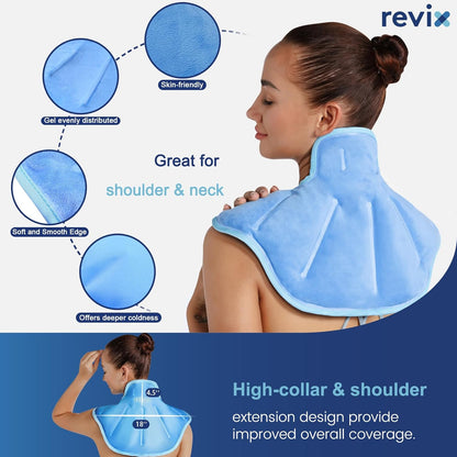 REVIX Neck Ice Pack Wrap – Reusable Hot Cold Gel Pack for Neck and Shoulder, Large Flexible Design with Soft Plush Lining, Cervical Gel Ice Wrap Ideal for Post-Workout Recovery, Fatigue & Relaxation