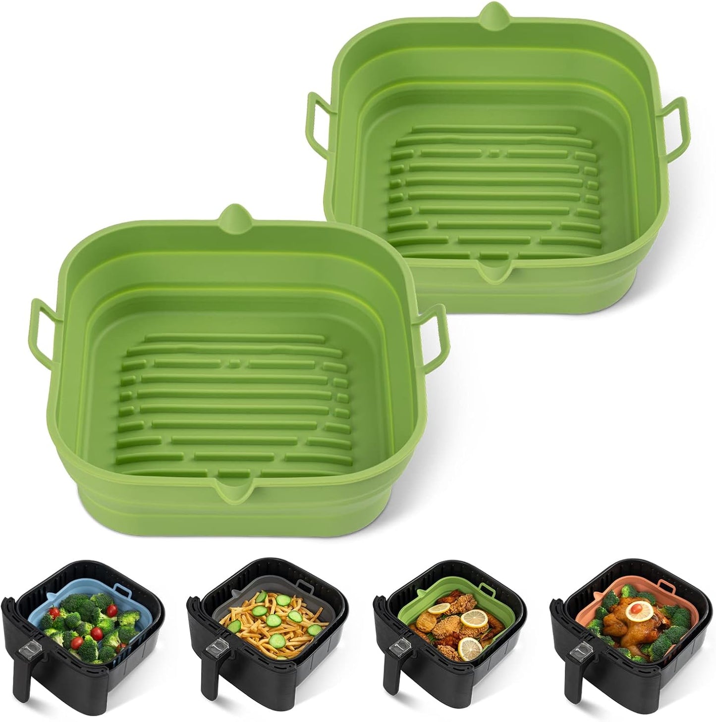 Silicone Air Fryer Liners Square - Reusable Airfryer Collapsible Basket - Easy to Clean Air Fryers Pot for 5.8 to 8 Qt Baking Tray Oven Accessories, 8.5 Inch Large