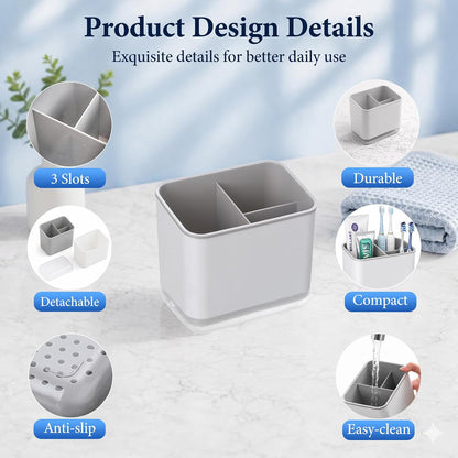 Toothbrush Holders for Bathrooms, 3 Slots Tooth Brush Holder for Bathroom Organizer Storage, Electric Toothbrush Holder and Toothpaste Holder for Countertop with Drainage